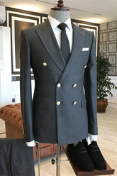 Black Double Breasted Peaked Lapel Business Suit